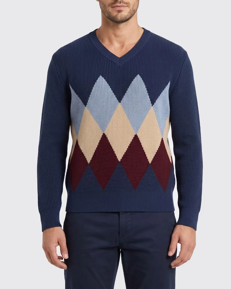 Ballantyne Pullover aus Baumwolle mit Rautenmuster Blau