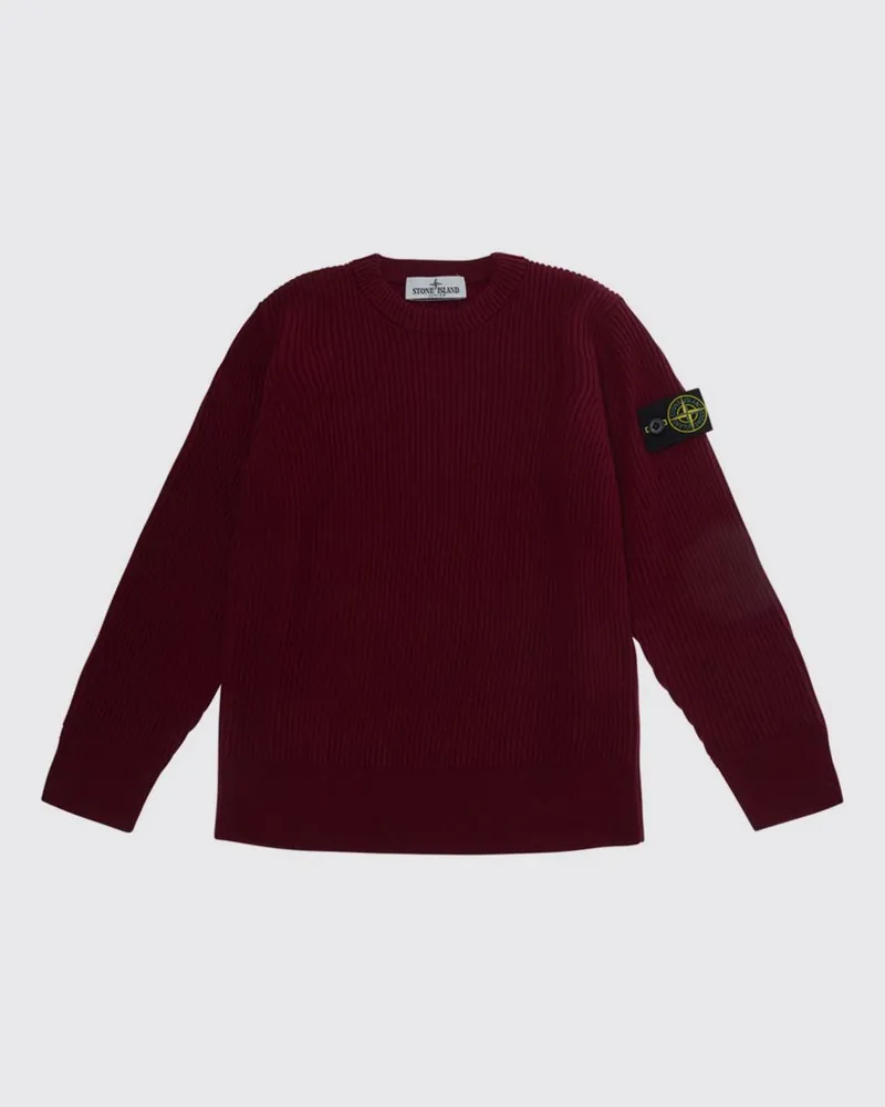 Stone Island Rundhalspullover aus Schurwolle für Jungen mit Logo Rot