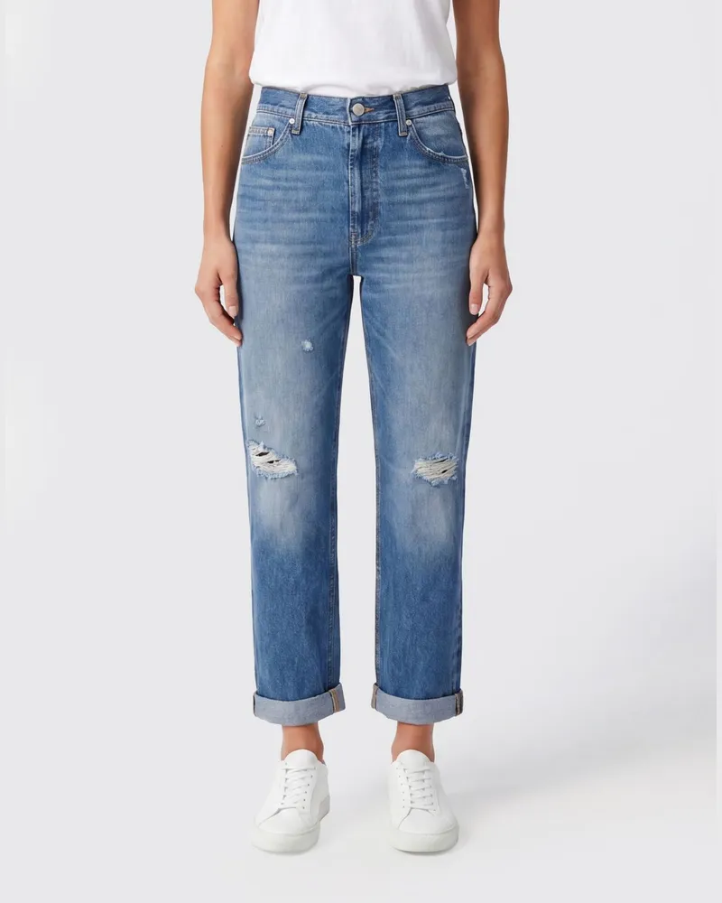 Dondup Mid-Rise Straight Jeans aus Distressed-Denim mit Umschlag Denim