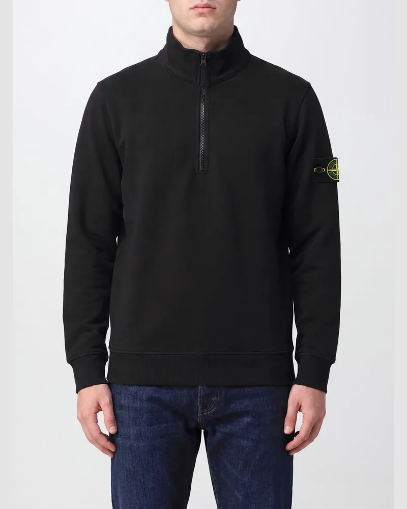 Stone Island Half-Zip-Sweatshirt aus Baumwolle mit Rollkragen und Kompass-Logo Schwarz