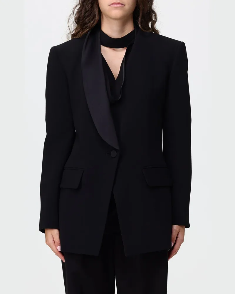 Simona Corsellini Smoking-Blazer von mit Satin-Schalkragen und Spitzendetails Schwarz