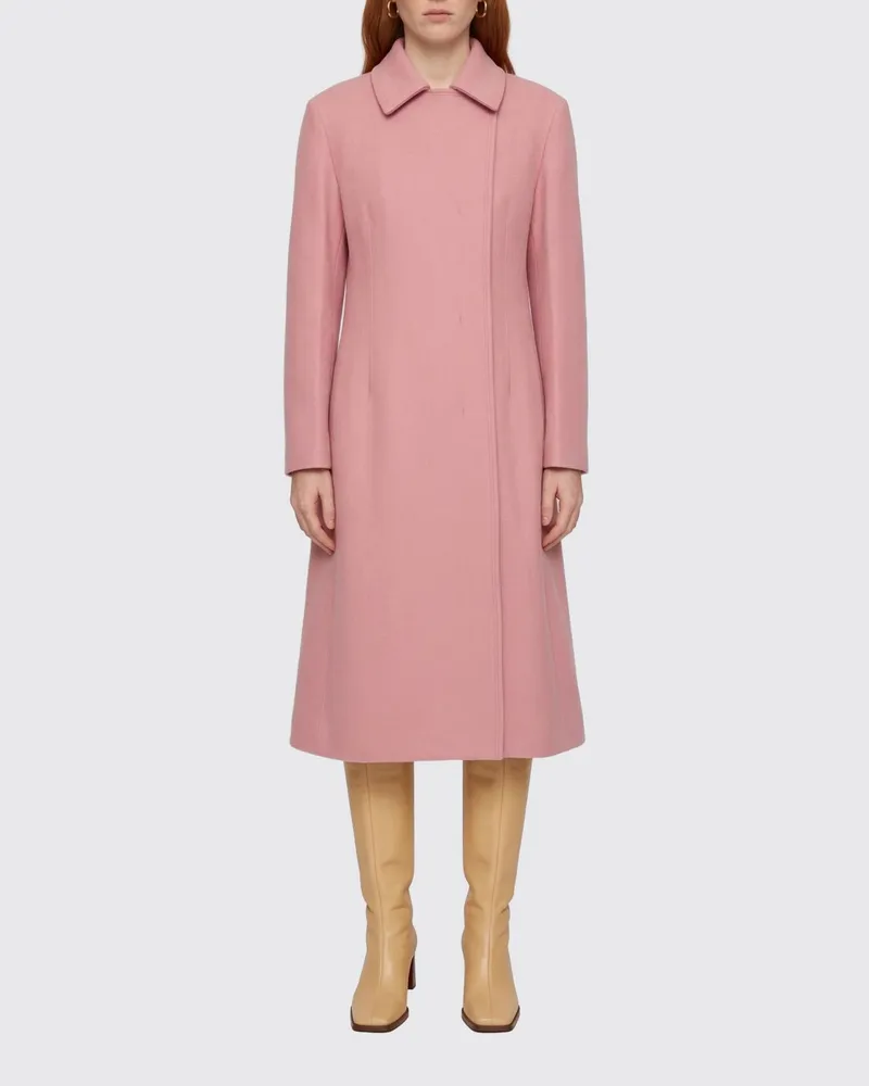 Jil Sander Langer Zweireiher-Mantel aus reiner Wolle mit verdecktem Verschluss Pink