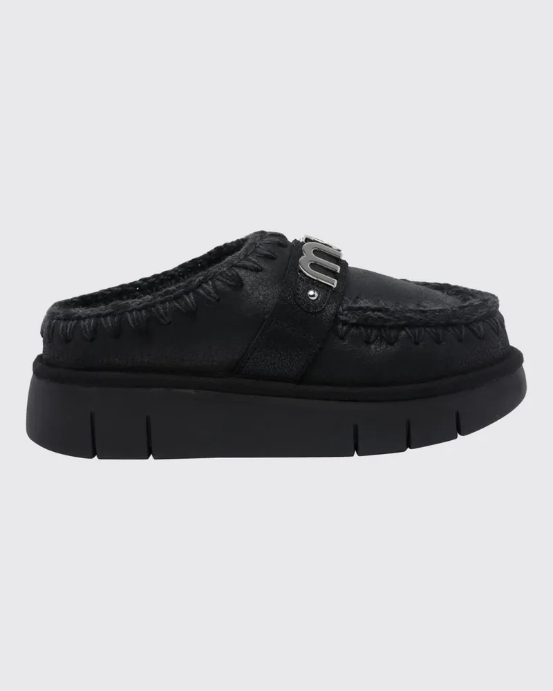 Mou Bounce Wildleder-Mules mit sichtbaren Nähten und Shearling-Futter Schwarz