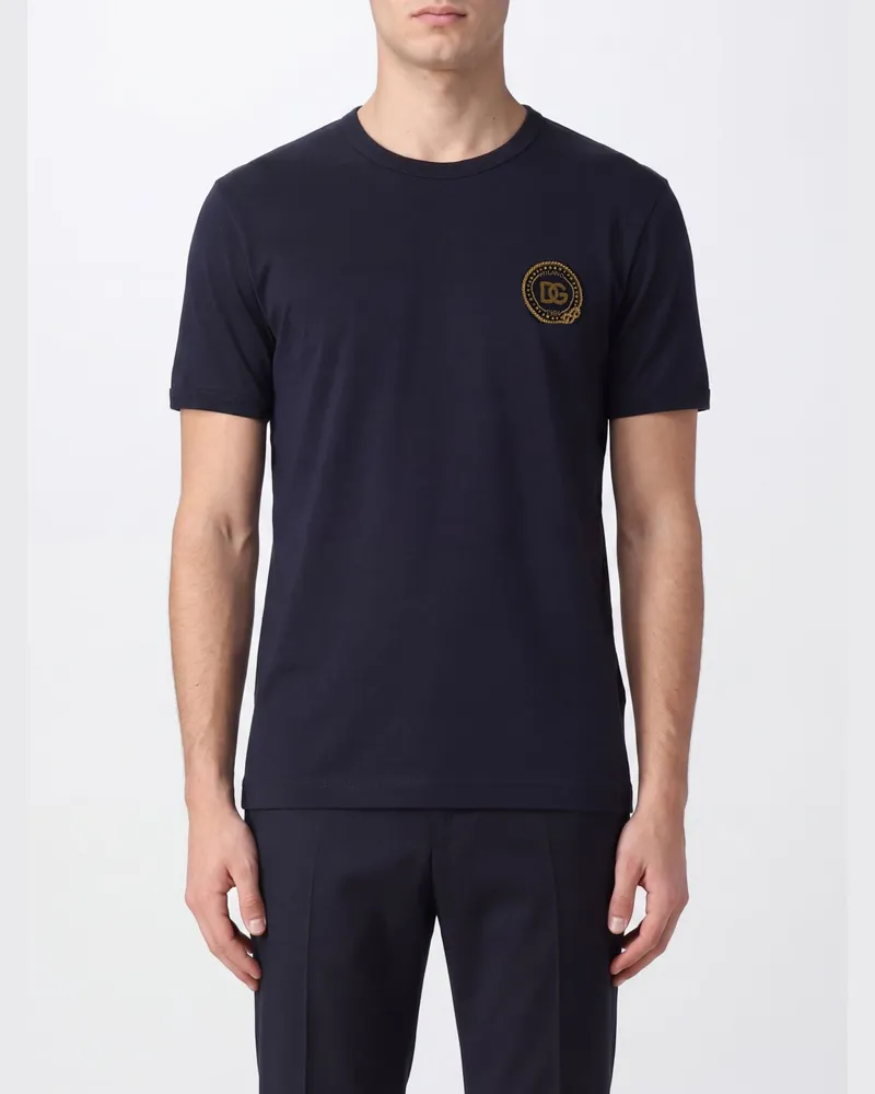 Dolce & Gabbana DOLCE  GABBANA Slim-Fit-T-Shirt Dolce & Gabbana aus Baumwolle mit DG-Monogramm Blau