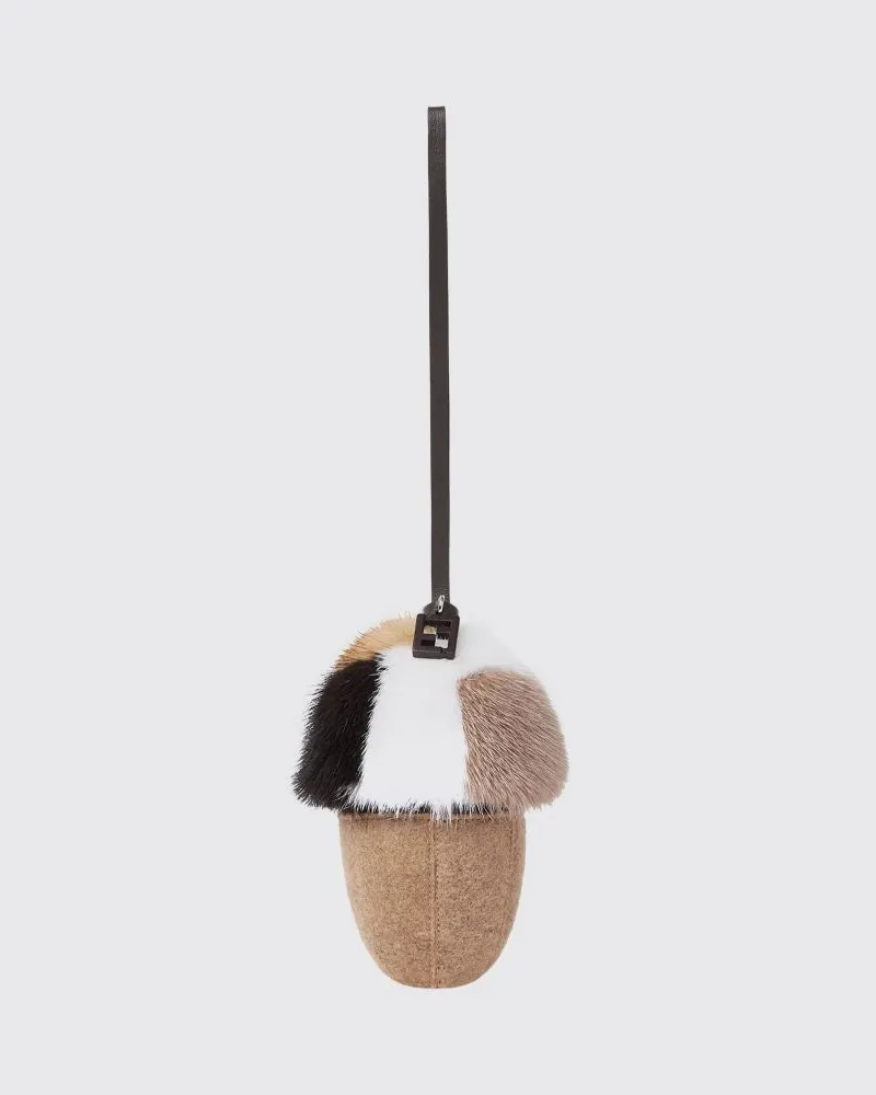 Fendi Schlüsselanhänger aus Nerzfell und Wolle mit abstraktem Design Camel