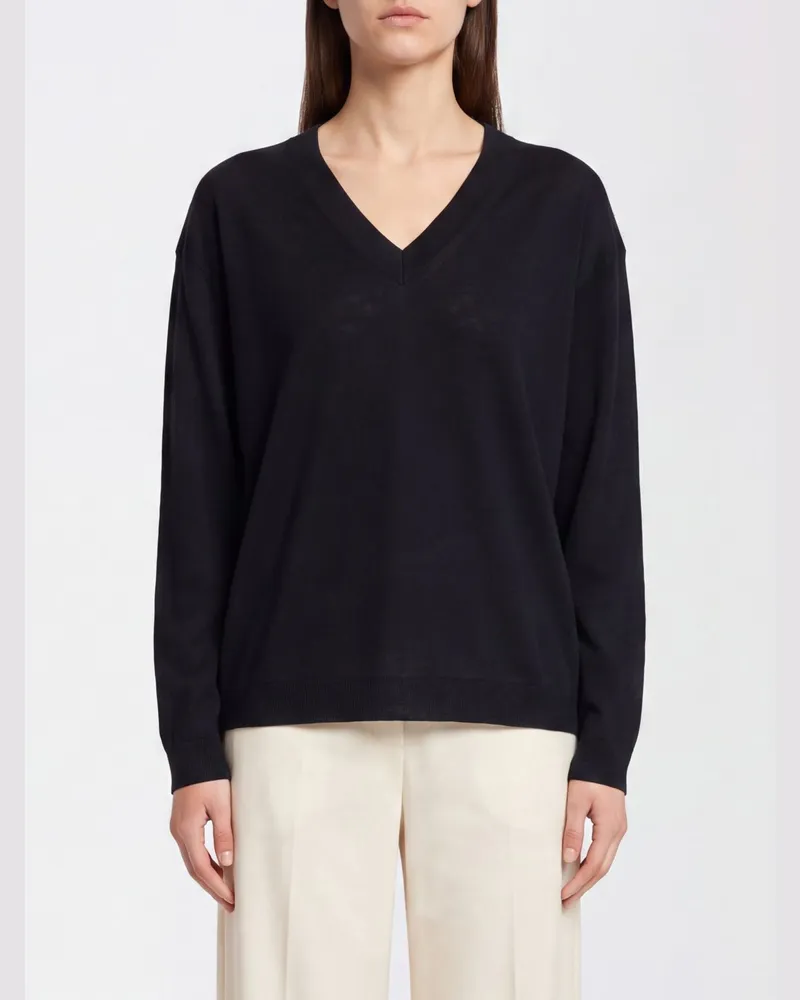 Semicouture Pullover aus reiner Schurwolle mit V-Ausschnitt und überschnittenen Schultern Schwarz
