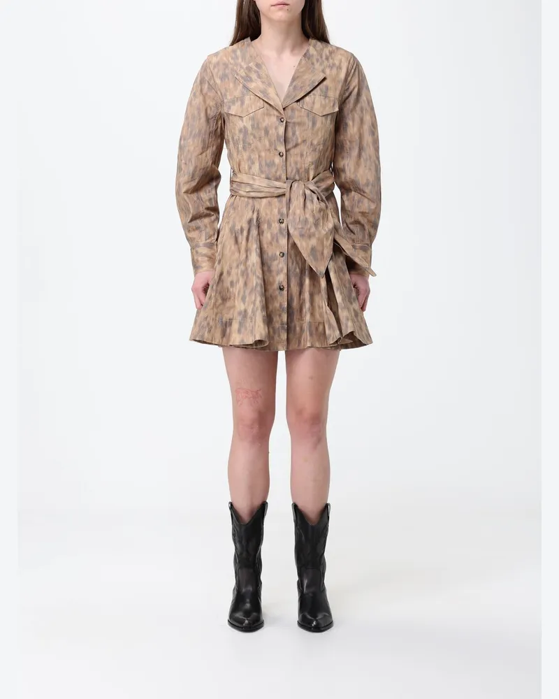 Ganni Hemdblusenkleid aus Stretch-Baumwolle mit Animal-Print Butter