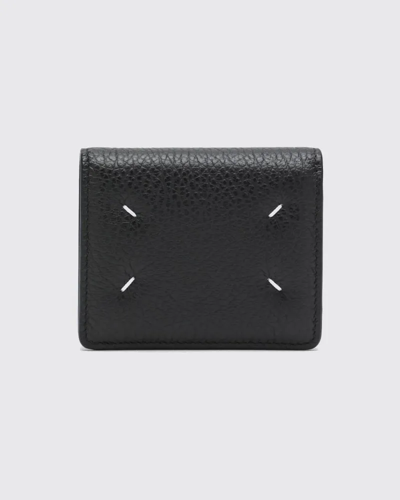 Maison Margiela Bifold-Portemonnaie aus genarbtem Leder von mit Four Stitches Schwarz