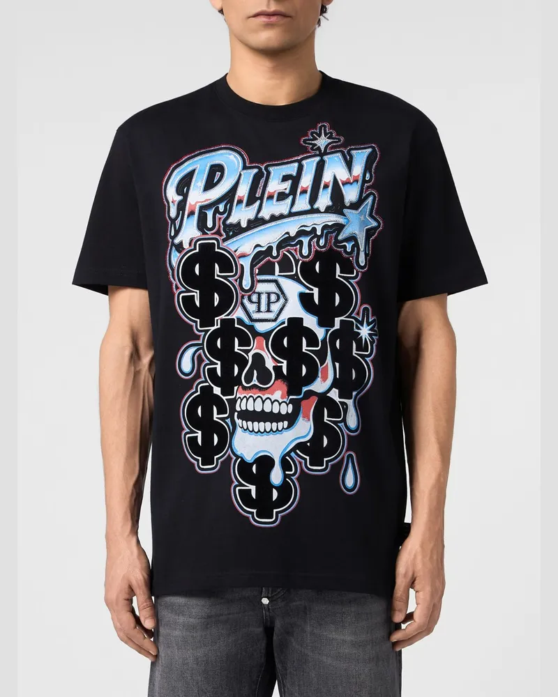 Philipp Plein Baumwoll-T-Shirt von mit Totenkopf-Print und Strassverzierung Schwarz