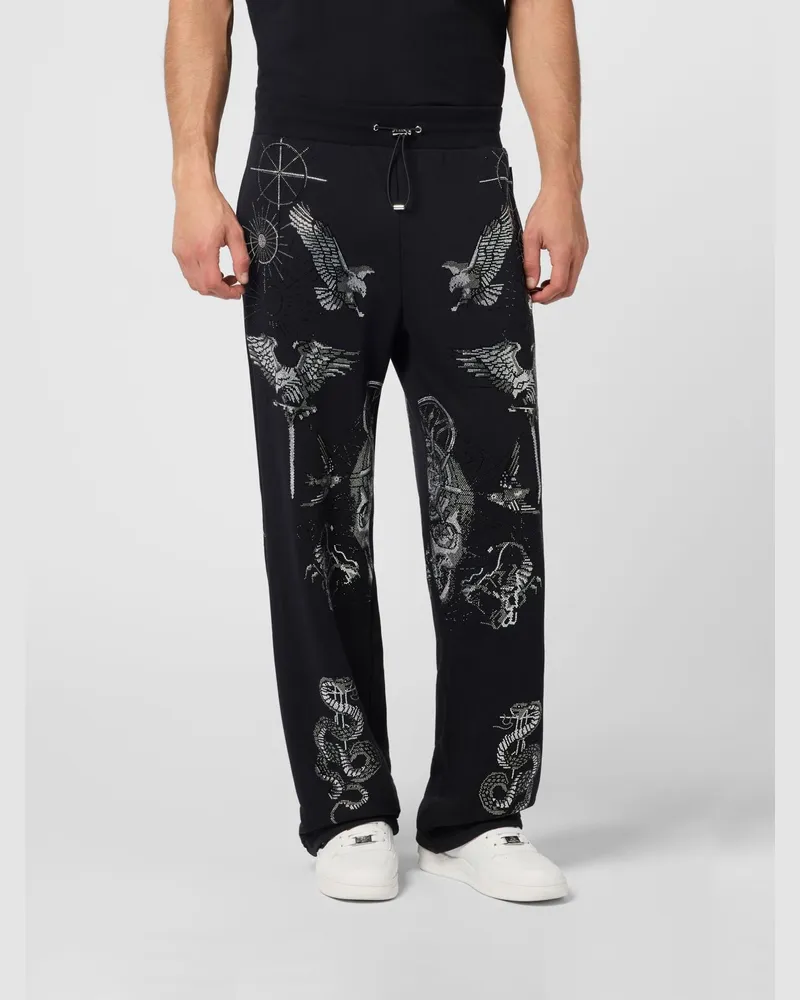 Philipp Plein Slim-Fit Jogginghose aus Baumwollmischung mit Grafik-Print Schwarz