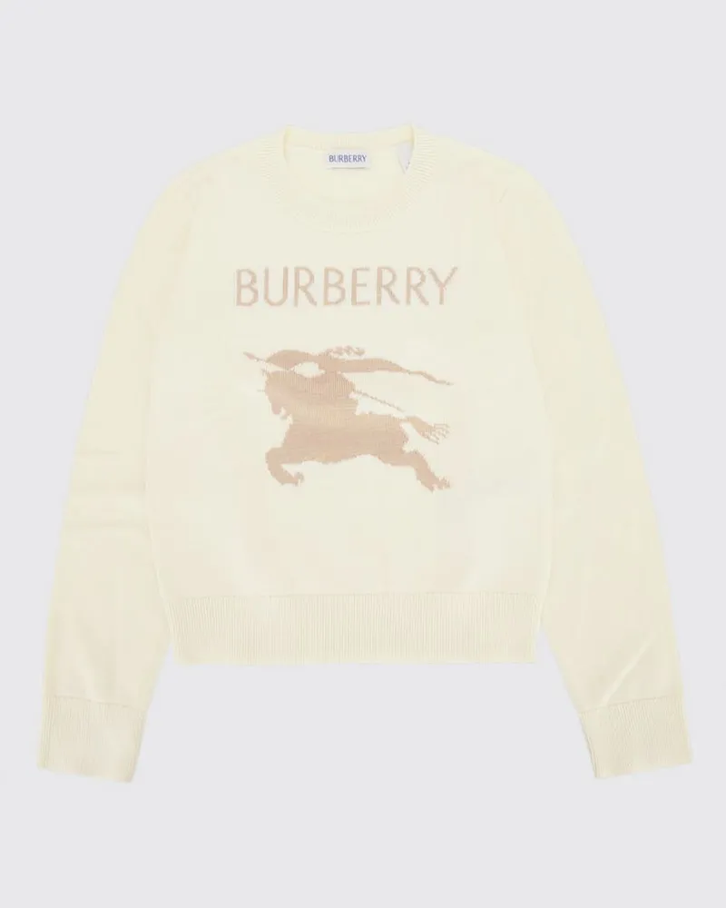 Burberry Jungen-Pullover mit Rundhalsausschnitt und Equestrian Knight-Logo aus Baumwolle und Wolle Ivory