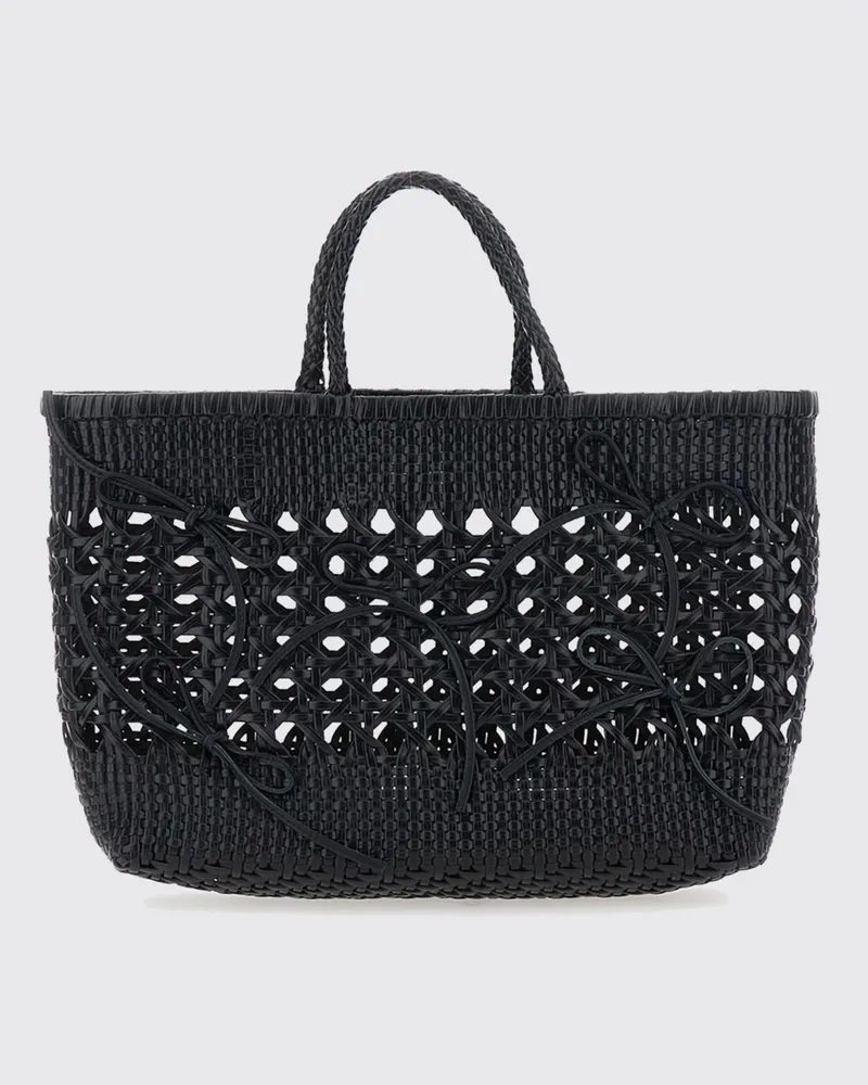 OSOI Biscuit Handtasche aus geflochtenem Recycling-Leder mit doppeltem Henkel Schwarz