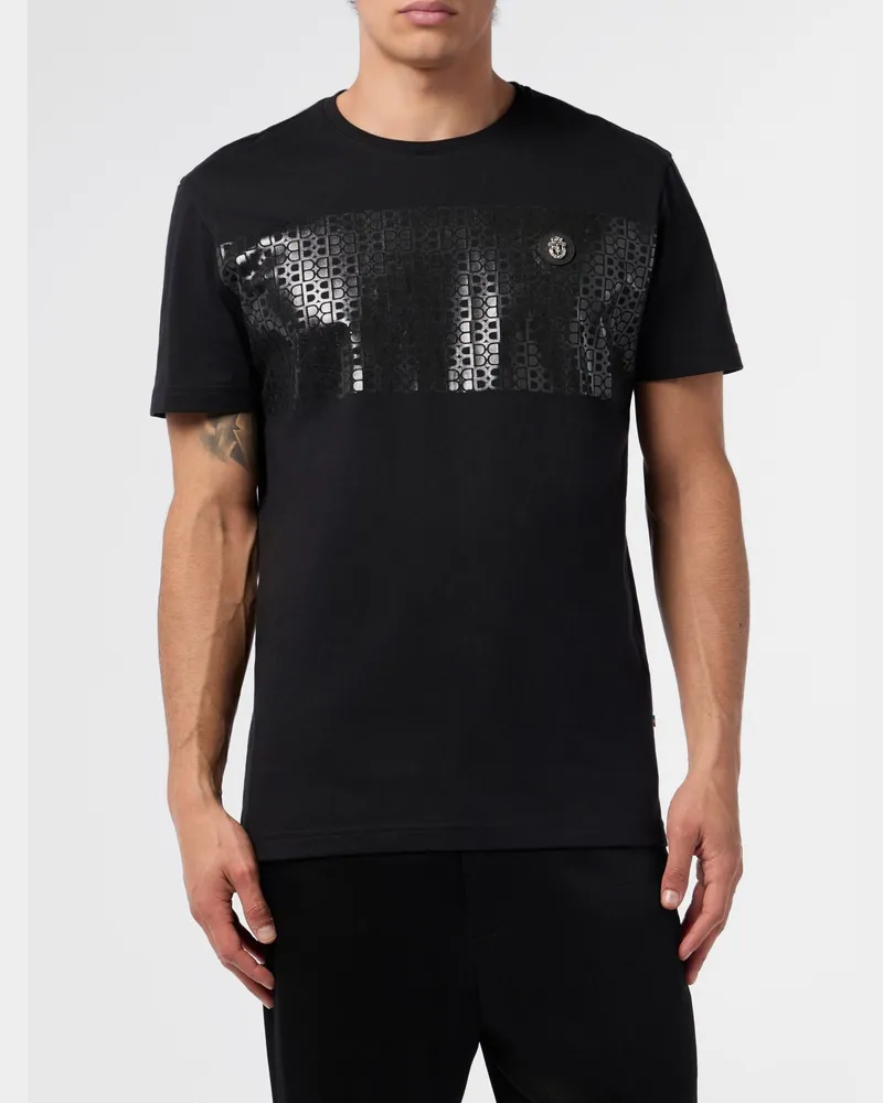 Billionaire Slim Fit Baumwoll-T-Shirt mit Kontrastlogo auf der Brust Schwarz