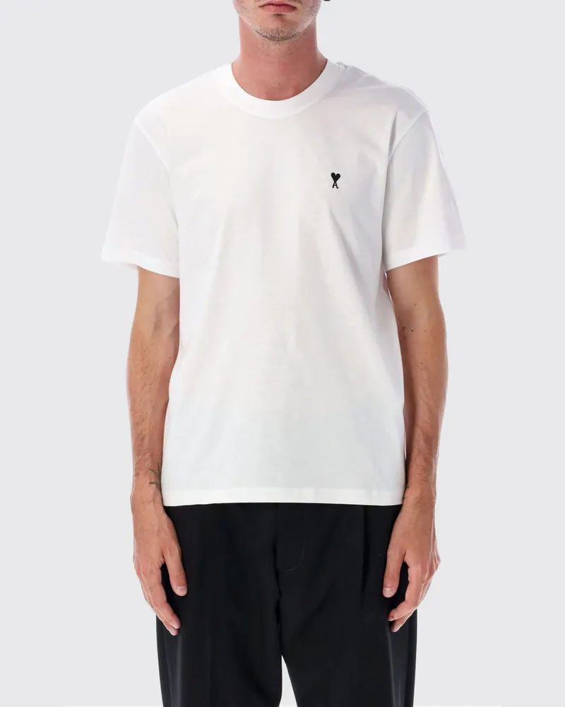 AMI Paris T-Shirt aus Baumwolle mit Rundhalsausschnitt, gesticktem Ami de Coeur-Logo und überschnittenen Schultern Weiß