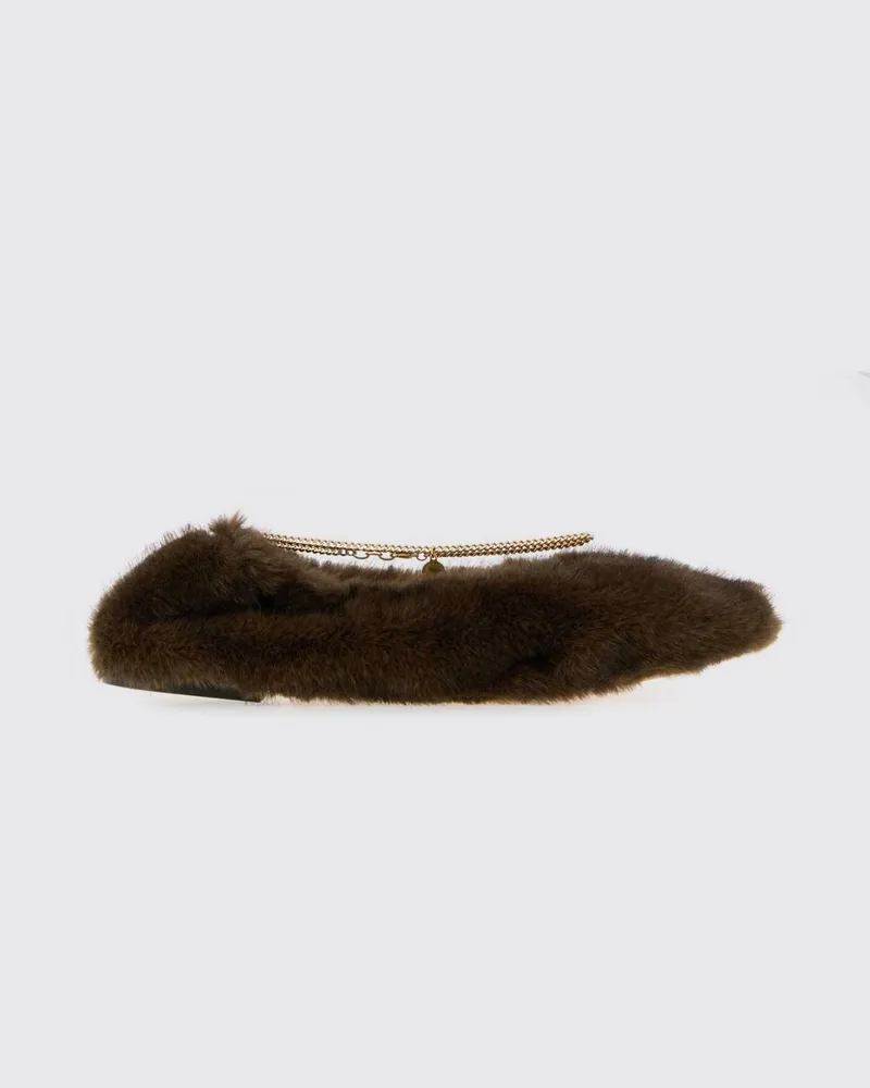 Stella McCartney Vegane Ballerinas aus Kunstpelz mit Knöchelriemen Kaffee