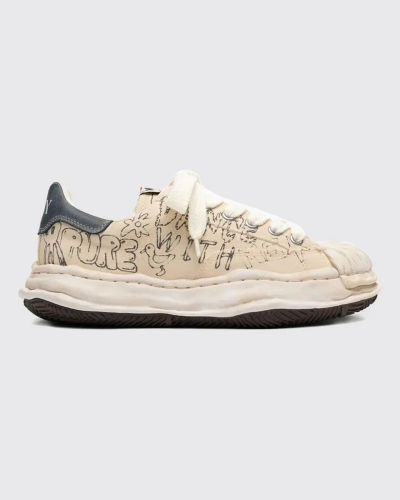 MIHARAYASUHIRO Blakey OG Sneaker aus bedrucktem Baumwoll-Canvas mit Used-Effekt Weiß