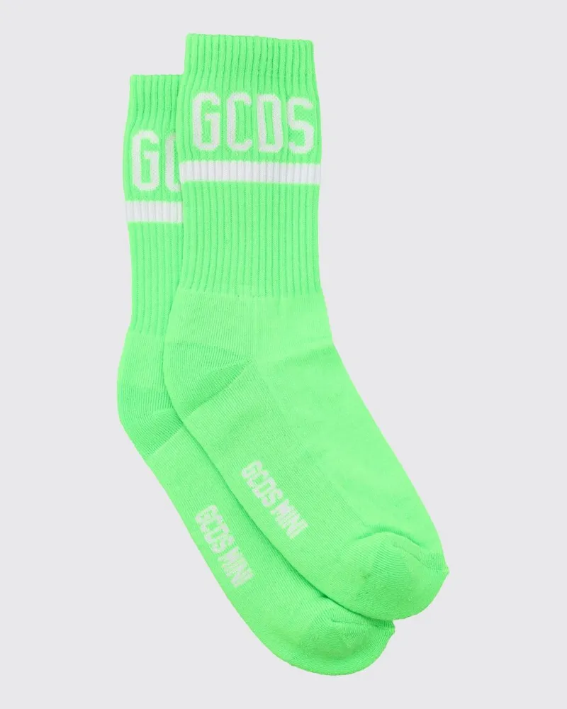 GCDS Gerippte Baumwollsocken für Jungen mit kontrastierendem Jacquard-Logo Grün