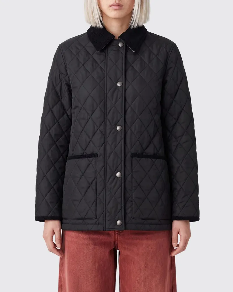 Burberry Gesteppte kurze Jacke von aus Nylon mit Samtkragen und Karofutter Schwarz