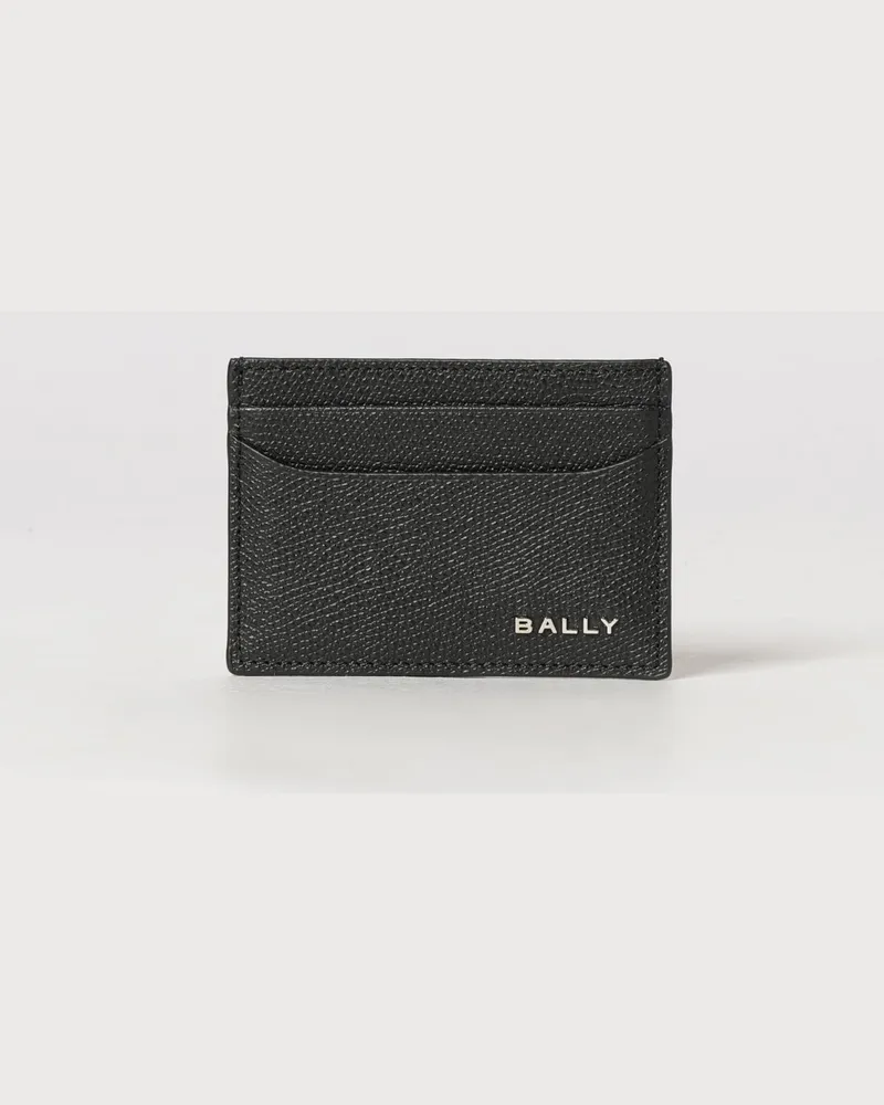 Bally Kartenetui aus genarbtem Leder mit Metall-Logo und fünf Fächern Schwarz