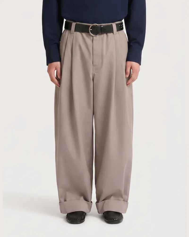 Marni Weit geschnittene Baumwollhose mit elastischem Bund und Umschlag Beige
