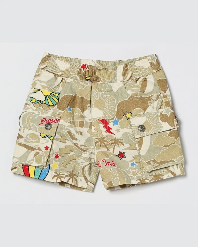 Diesel Bedruckte Baumwoll-Cargoshorts Beige