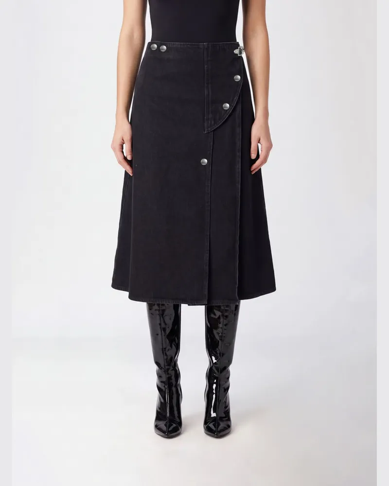 Marni Midi-Wickelrock aus Baumwoll-Denim mit hoher Taille Schwarz