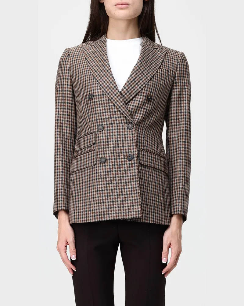 Max Mara Doppelreihiger Blazer aus reiner Wolle mit Prince-of-Wales-Muster Beige