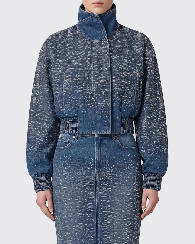 Liu Jo Baumwoll-Denim-Jacke mit Stehkragen und Kristallverzierungen Denim