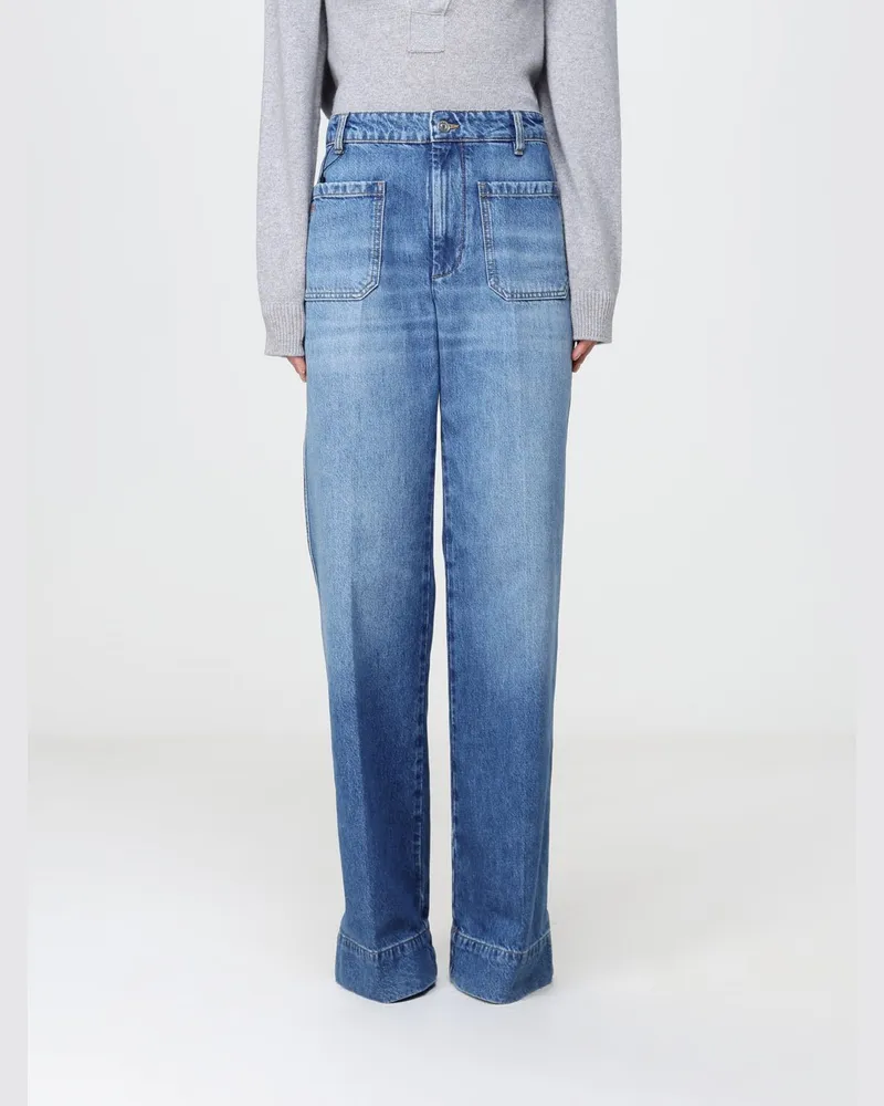 Victoria Beckham Wide Leg Jeans Alina mit hoher Taille und aufgesetzten Taschen Blau