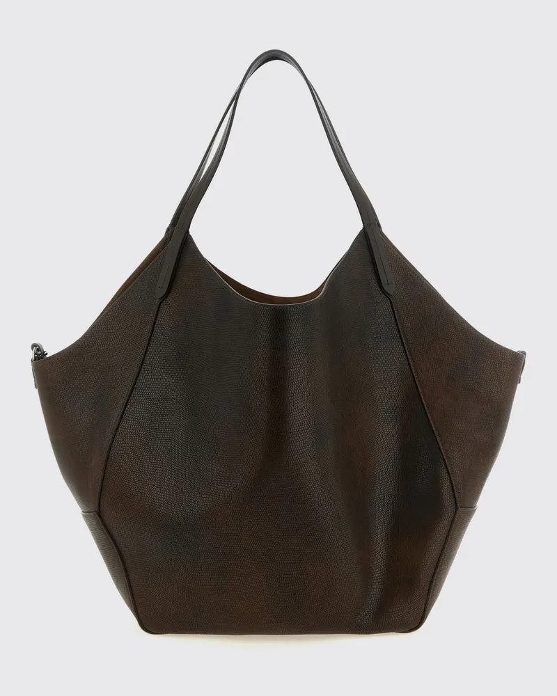 Brunello Cucinelli Duo Wendbare Tote-Bag aus Kalbsleder Dark