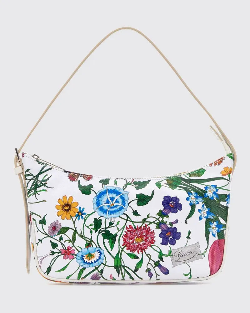 Gucci Mini-Schultertasche Lady Lunetta aus beschichteter Baumwolle mit Blumenmuster Weiß