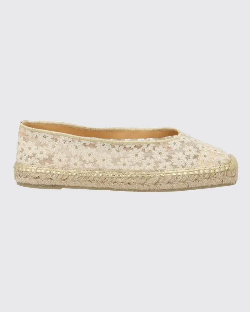 Castañer Paoli Raffia-Espadrilles mit Blumenstickerei und niedrigem Absatz Beige