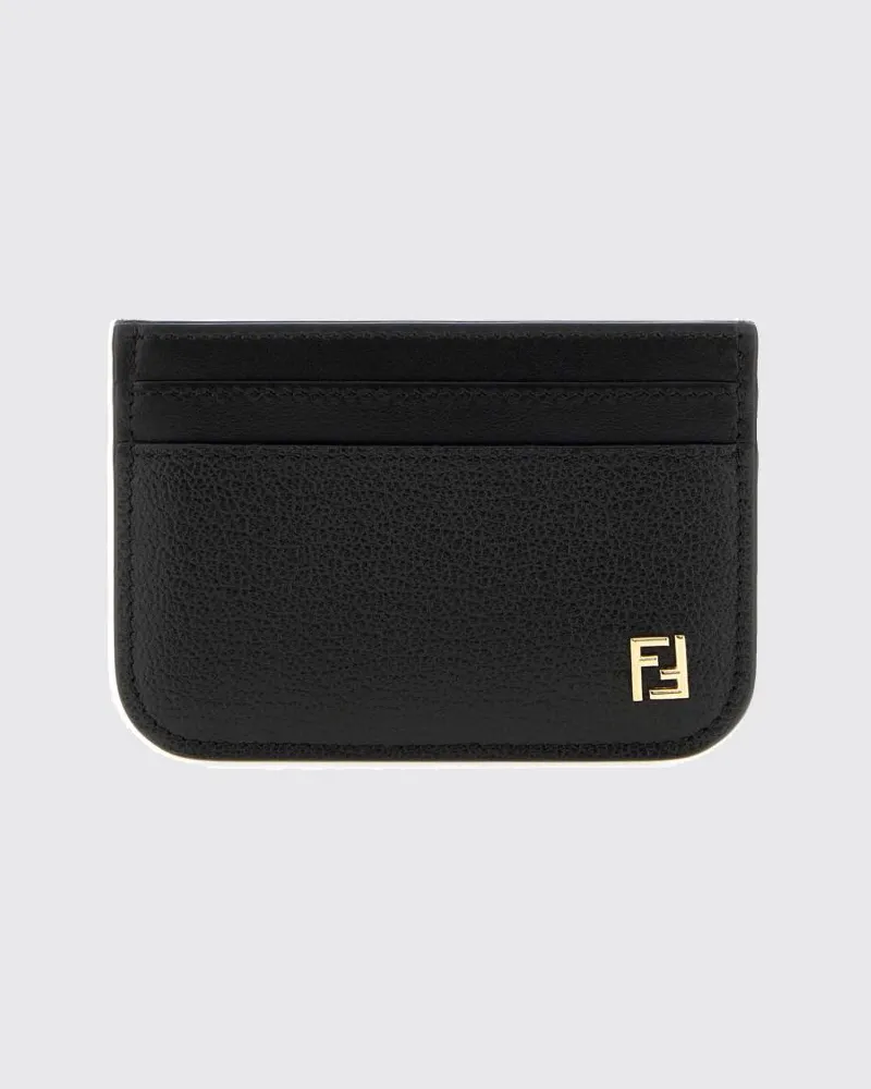 Fendi Kartenetui aus Kalbsleder mit goldfarbenem FF-Logo Schwarz