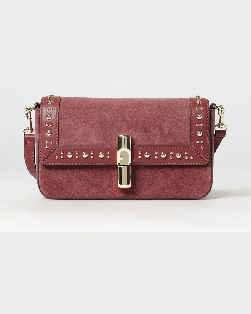 Furla Kleine Iride Schultertasche aus Wildleder mit Stickerei Rot