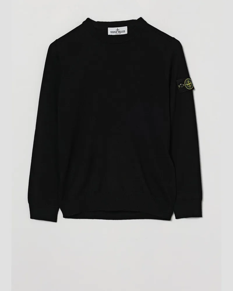 Stone Island Rundhalspullover aus Schurwolle für Jungen Schwarz