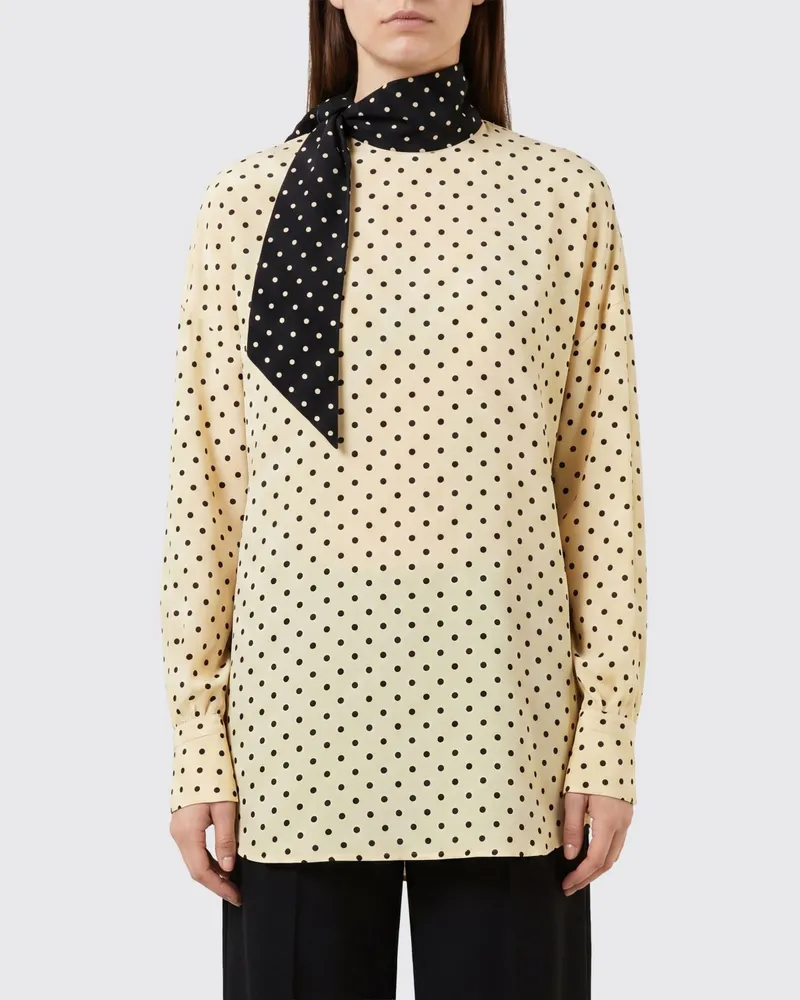 Valentino Garavani Gepunktete Seidenbluse mit Schluppenkragen Beige