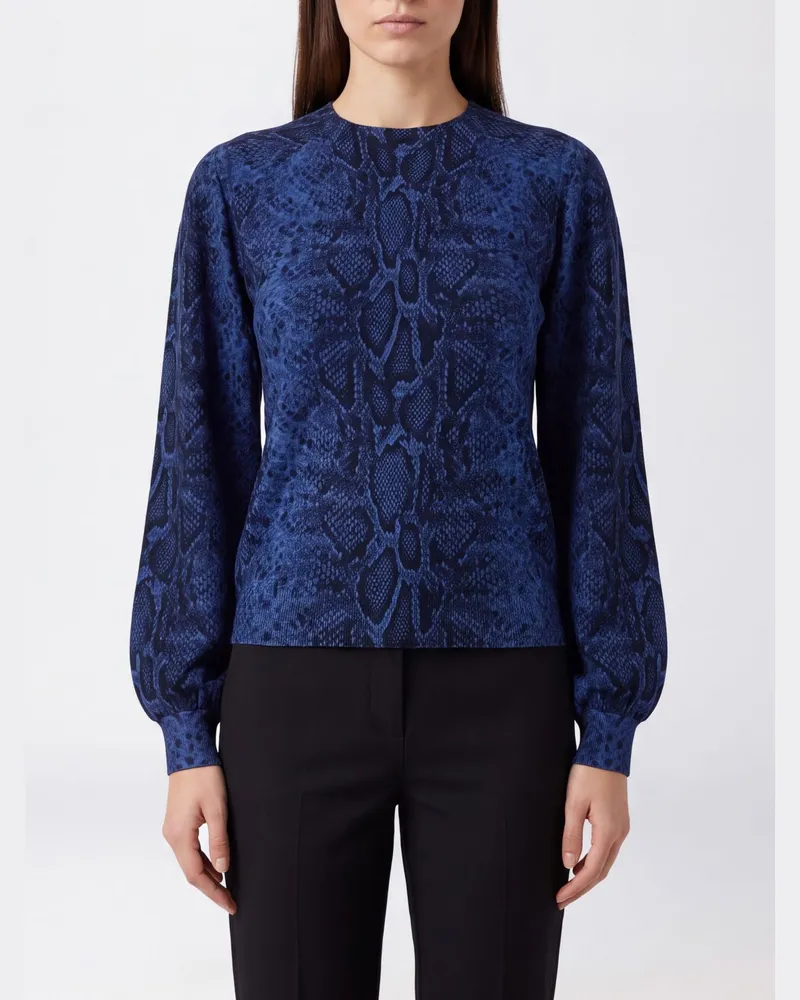 Twin-Set Schmal geschnittener -Pullover aus Wolle mit Animal-Print und Rundhalsausschnitt Blau