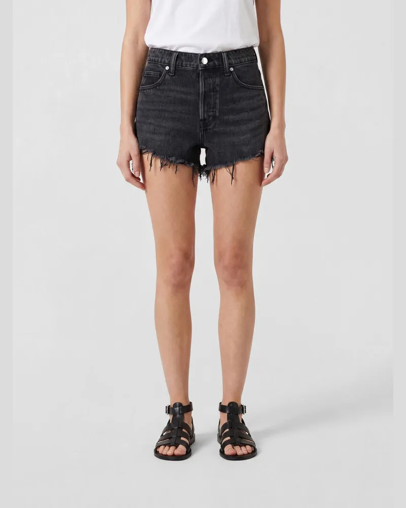 Alexander Wang Jeansshorts mit Fransen-Saum und Strass-Logo Grau