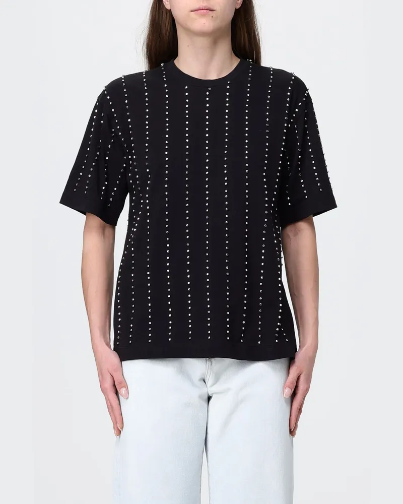 Pinko Baumwoll-T-Shirt mit Nieten Schwarz