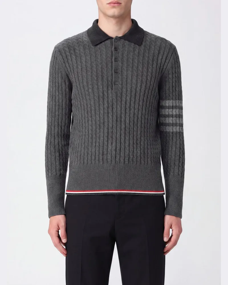 Thom Browne Bar Slim Fit Langarm-Polo aus Schurwolle Grau