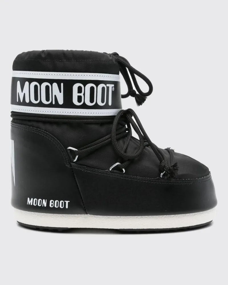 Moon Boot Niedrige Nylon-Schneestiefel mit Logo und verstellbaren Schnürsenkeln Schwarz
