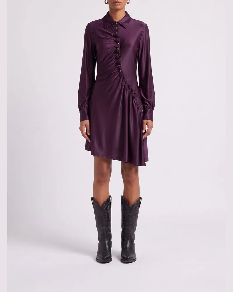 Paco Rabanne Asymmetrisches Mini-Hemdblusenkleid aus Jersey mit dezentralem Verschluss Fuchsia