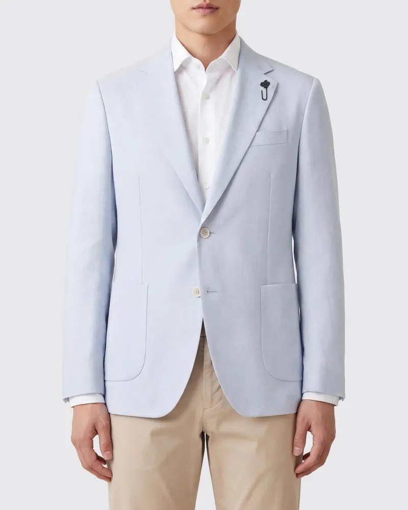 LARDINI Einreihiger Blazer aus Wolle Seide und Leinen Blau