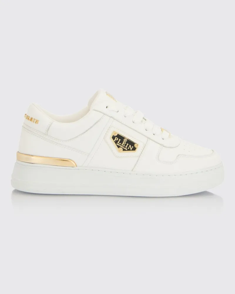 Philipp Plein Low-Top-Sneaker aus glattem Kalbsleder mit appliziertem Logo Weiß