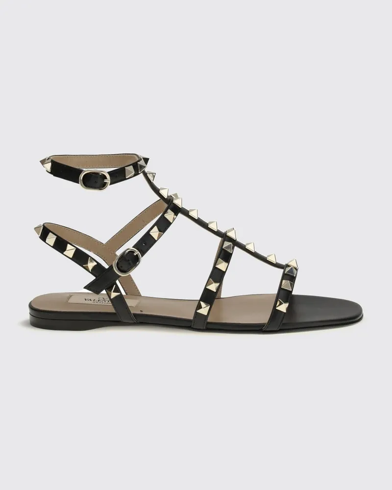 Valentino Garavani Flache Rockstud Sandalen von aus Kalbsleder mit Nieten Schwarz