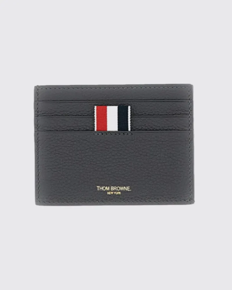 Thom Browne 4-Bar Kartenetui aus Vollnarbenleder mit sechs Fächern Grau