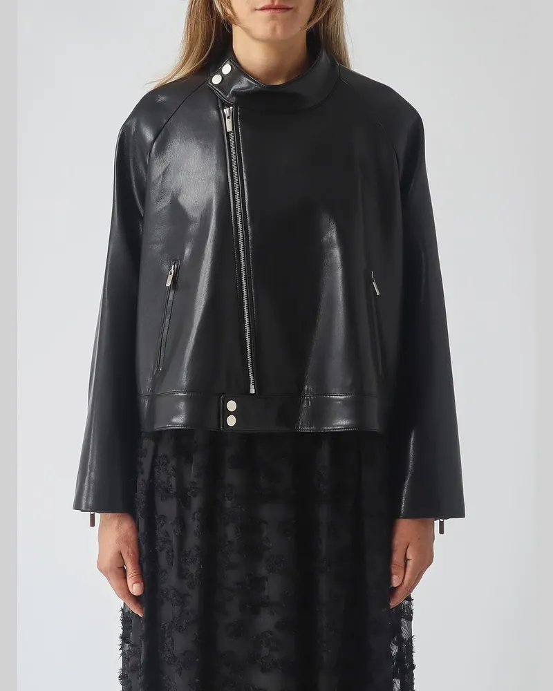 MEIMEIJ Kurze Bikerjacke aus Kunstleder mit asymmetrischem Reißverschluss Schwarz
