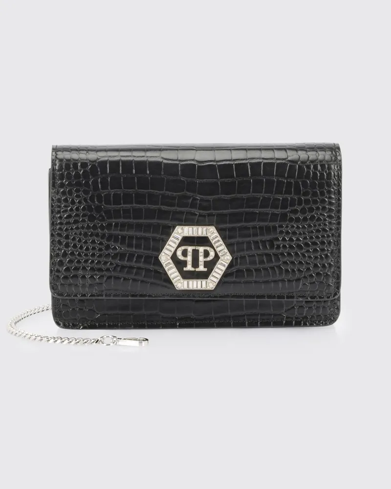 Philipp Plein Clutch aus Krokoprägeleder Schwarz
