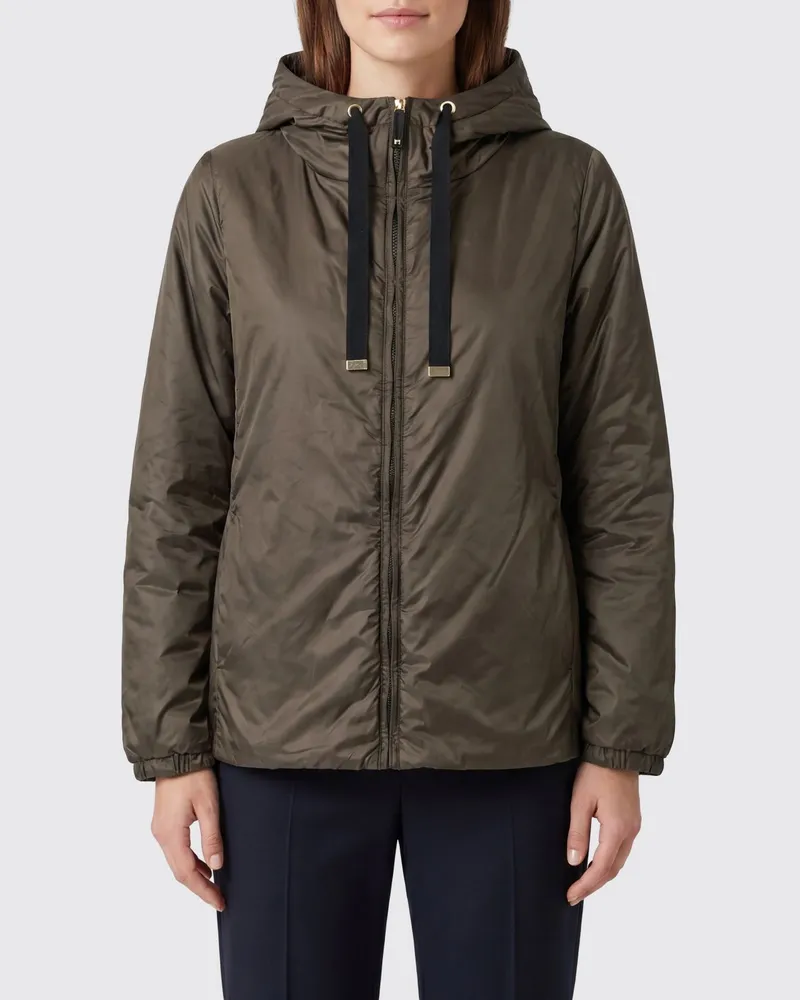 Max Mara Kurze Kapuzen-Windjacke aus Funktionsstoff Kaki