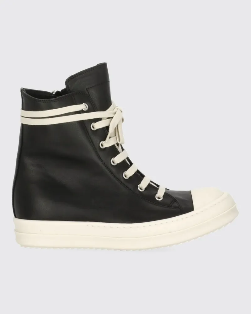 Rick Owens Hohe Sneaker aus glattem Kalbsleder mit seitlichem Reißverschluss Schwarz